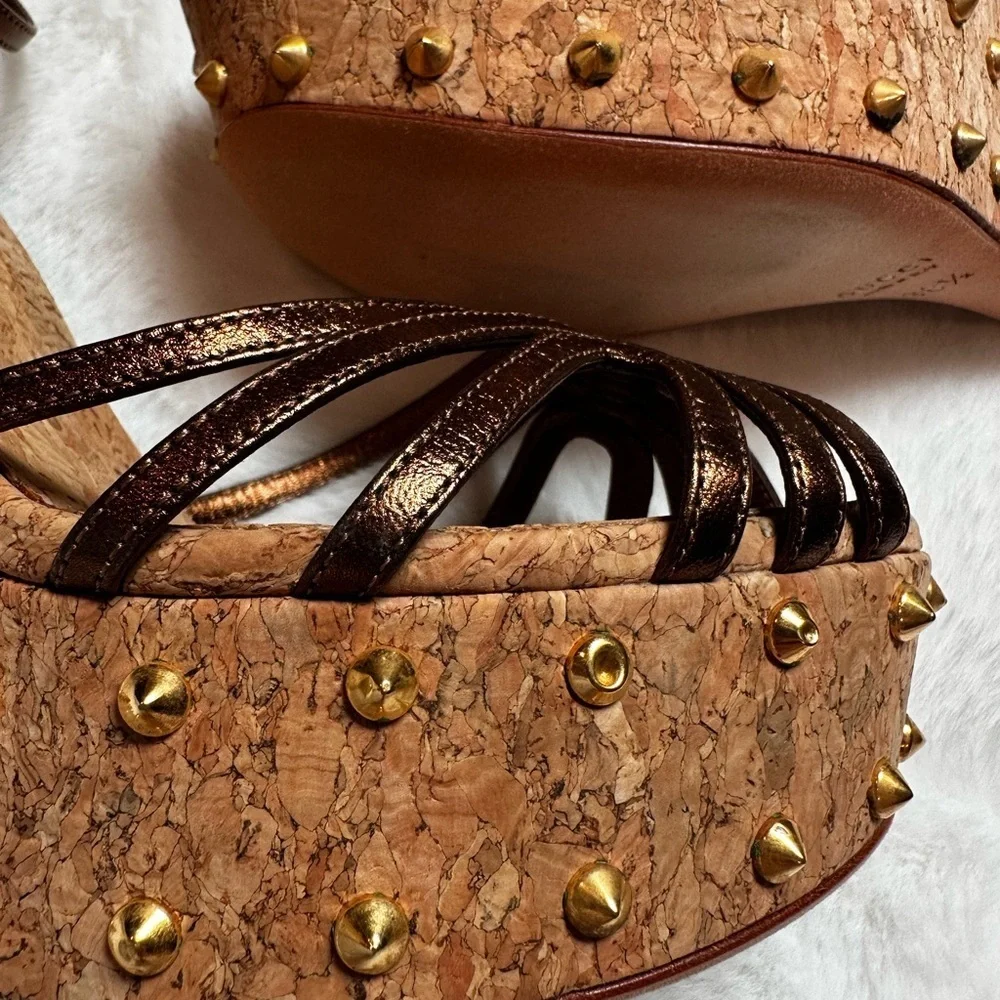Gucci Metallic Bronze Studded Wedges